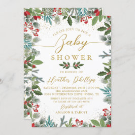 Greenery Red Holly Berries kerstBaby shower Kaart