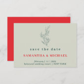 Greenery Red Indie Autumn Floral Save the date Kaart (Voorkant / Achterkant)