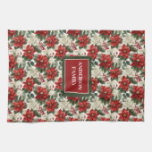 Greenery & Red Poinsettia Towel Elegant Holiday Theedoek (Horizontaal)