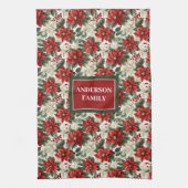 Greenery & Red Poinsettia Towel Elegant Holiday Theedoek (Verticaal)