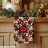 Greenery & Red Poinsettia Towel Elegant Holiday Theedoek