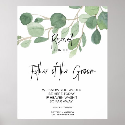 Greenery Reserved for Father of the Groom Wedding Poster (Voorkant)