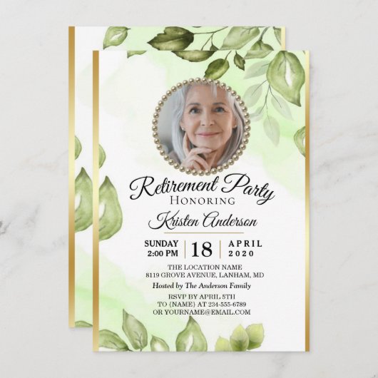 Greenery Retirement Party Invitation Kaart (Voorkant / Achterkant)