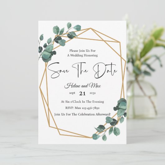 Greenery Romantic Photo Save The Date Invitation Kaart (Staand voorkant)