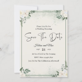 Greenery Romantic Photo Save The Date Invitation Kaart
