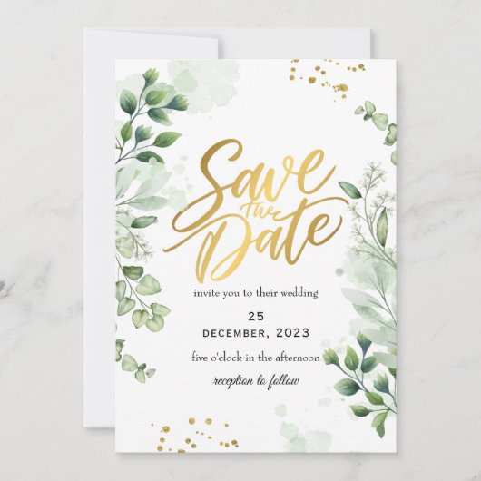 Greenery Romantic Save The Date Invitation Kaart (Voorkant)