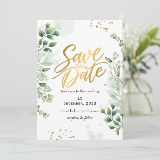 Greenery Romantic Save The Date Invitation Kaart (Staand voorkant)