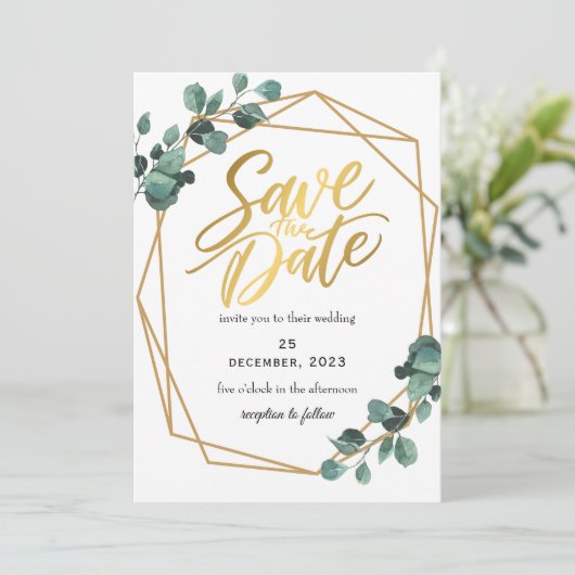 Greenery Romantic Save the Date Uitnodiging (Staand voorkant)