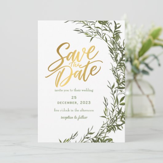 Greenery Romantic Save the Date Uitnodiging (Staand voorkant)