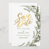Greenery Romantic Save the Date Uitnodiging (Voorkant / Achterkant)