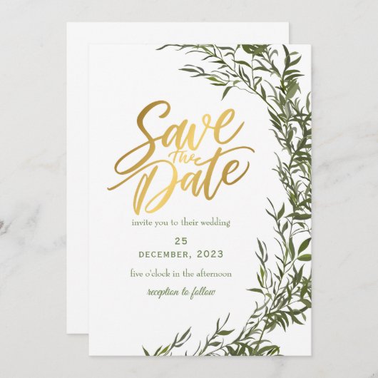 Greenery Romantic Save the Date Uitnodiging (Voorkant / Achterkant)