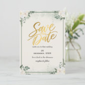Greenery Romantic Save the Date Uitnodiging (Staand voorkant)