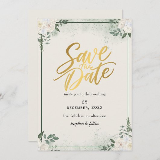 Greenery Romantic Save the Date Uitnodiging (Voorkant / Achterkant)