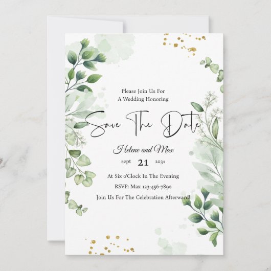 Greenery Romantische foto Save the Date Uitnodigin Kaart (Voorkant)