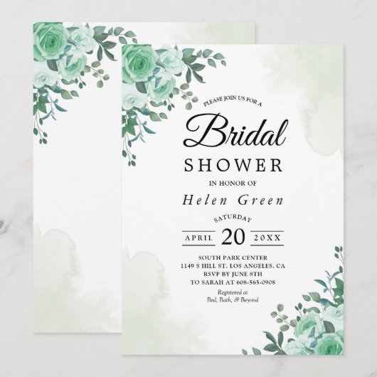 Greenery Roos Floral Waterverf Vrijgezellenfeest Kaart (Voorkant / Achterkant)