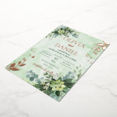 Greenery roos goudfolie bladeren bruiloft folie uitnodiging (Gedraaid)