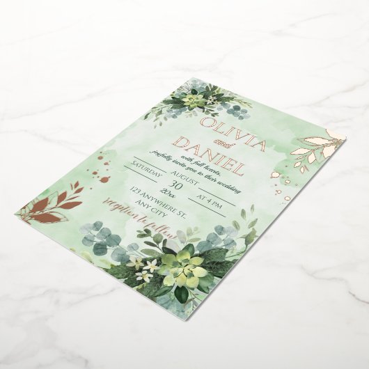 Greenery roos goudfolie bladeren bruiloft folie uitnodiging (Gedraaid)