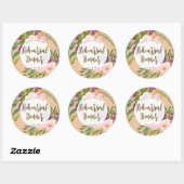 greenery roze bloemetjes voor het eten ronde sticker (Vel)