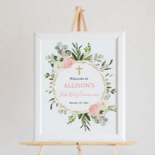 Greenery roze first communiqué baptisme welkomstte poster