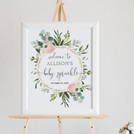 Greenery roze girl baby sprinkle welkomstbord poster