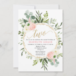 Greenery roze goudelegant meisje 2e verjaardag kaart