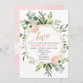 Greenery roze goudelegant meisje 2e verjaardag kaart (Voorkant / Achterkant)