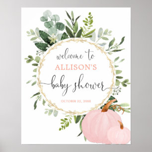 Greenery roze roompomkins baby shower Welkomstbord Poster