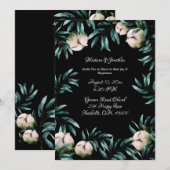 Greenery Rozen Black Background Elegant Wedding Kaart (Voorkant / Achterkant)