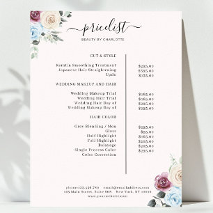 Greenery Rozen Salon Price List Poster