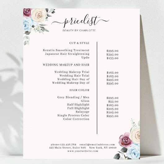 Greenery Rozen Salon Price List Poster