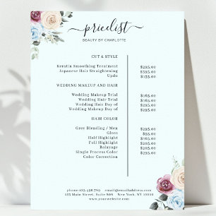 Greenery Rozen Salon Price List Poster