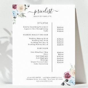 Greenery Rozen Salon Price List Poster