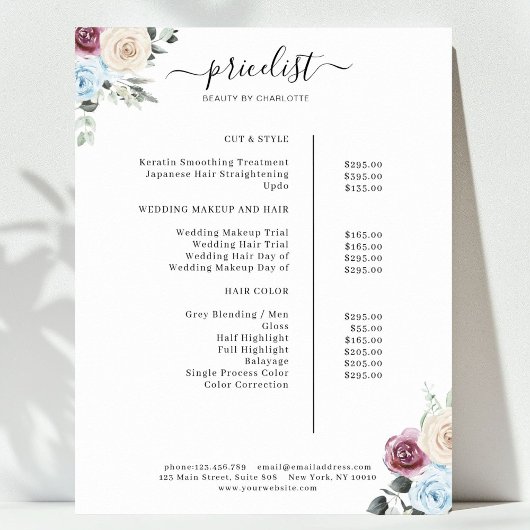 Greenery Rozen Salon Price List Poster