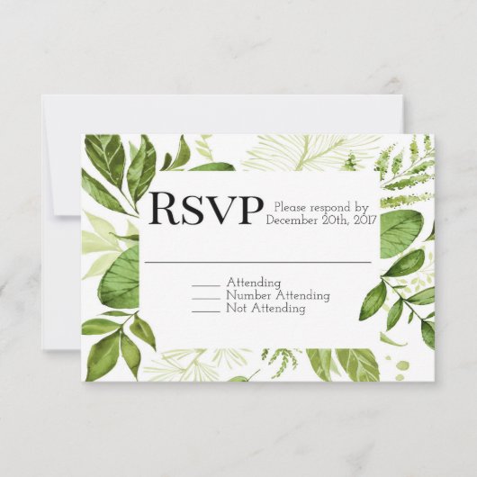 Greenery RSVP, Leaf RSVP, Wedding RSVP, RSVP Kaartje (Voorkant)
