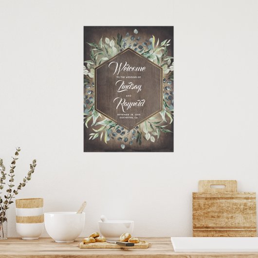 Greenery Rustic Country Wedding Welcome Poster (Keuken)
