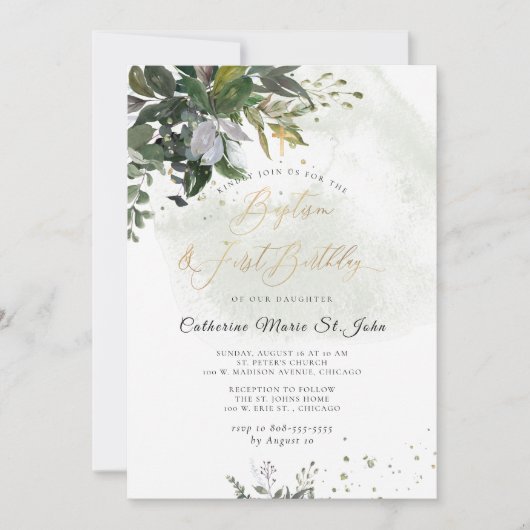 Greenery Rustic Eucalyptus 1st Birthday Baptisme Kaart (Voorkant)