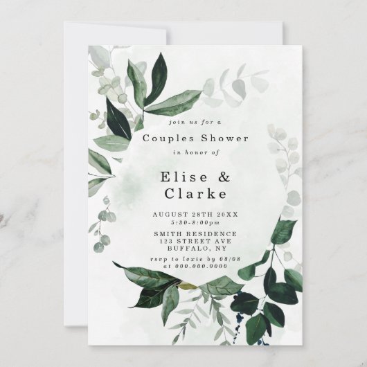 Greenery Rustic Eucalyptus Couples Shower Invites (Voorkant)
