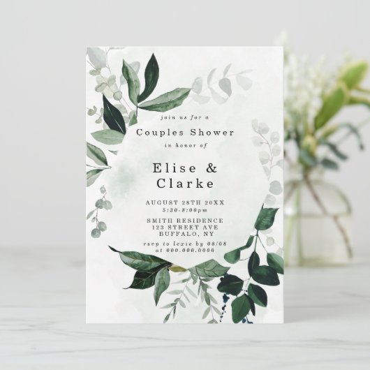 Greenery Rustic Eucalyptus Couples Shower Invites (Staand voorkant)