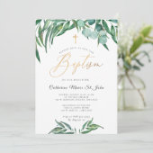 Greenery Rustic Eucalyptus Faux Gold Baptisme Kaart (Staand voorkant)