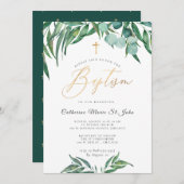 Greenery Rustic Eucalyptus Faux Gold Baptisme Kaart (Voorkant / Achterkant)