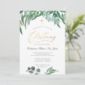 Greenery Rustic Eucalyptus Faux Gold Christening Kaart (Staand voorkant)
