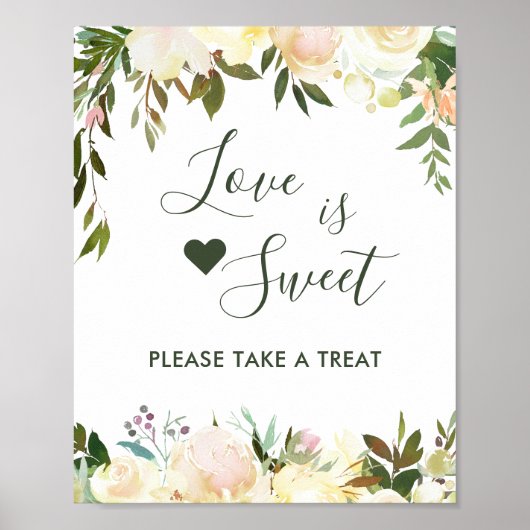 Greenery Rustic Floral Love is Sweet Dessert Bar Poster (Voorkant)
