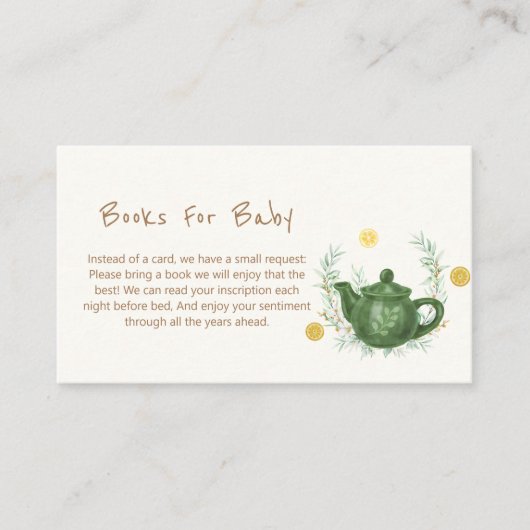 Greenery Rustic Oranje Tea ฺBooks voor Baby shower Informatiekaartje (Voorkant)