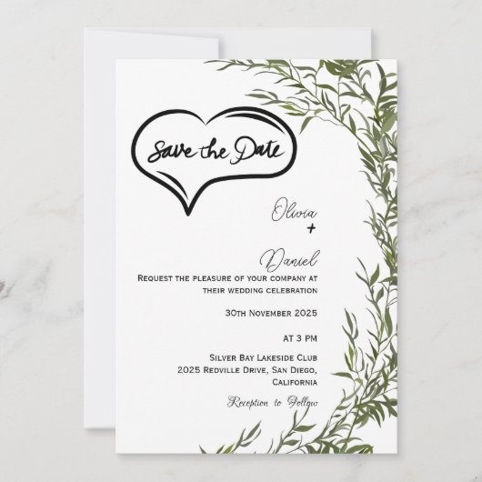 Greenery Rustic Save The Date Invitation Kaart (Voorkant)