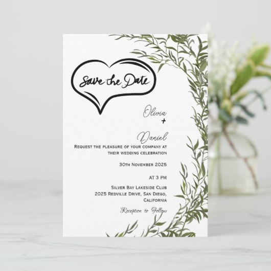 Greenery Rustic Save The Date Invitation Kaart (Staand voorkant)