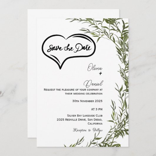 Greenery Rustic Save The Date Invitation Kaart (Voorkant / Achterkant)