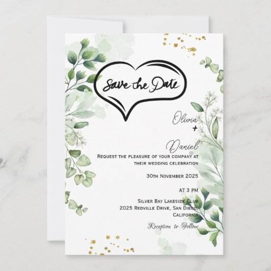 Greenery Rustic Save The Date Invitation Kaart (Voorkant)