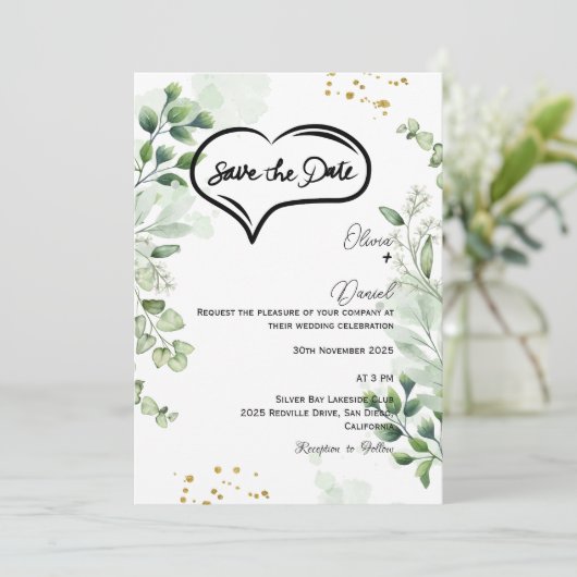 Greenery Rustic Save The Date Invitation Kaart (Staand voorkant)