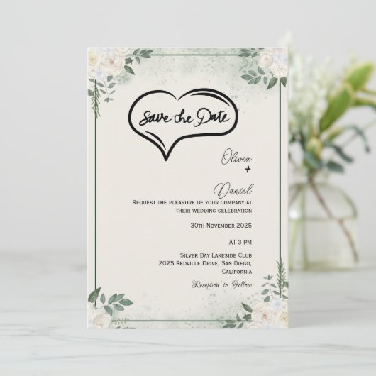 Greenery Rustic Save the Date Uitnodiging (Staand voorkant)