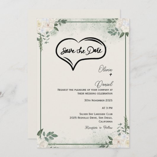 Greenery Rustic Save the Date Uitnodiging (Voorkant / Achterkant)